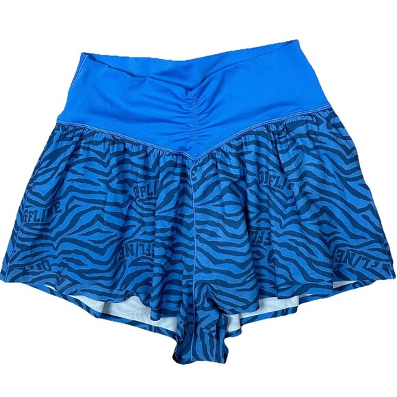OFFLINE by Aerie Women’s Real Me Ruched  Flowy Blue Tiger Print Shorts Sz L - Picture 2 of 11